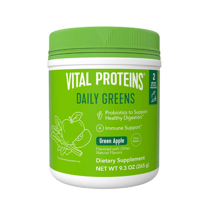 Vital Proteins tub front view showing product branding and apple flavor benefits