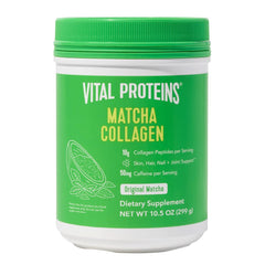 Vital Proteins Matcha Collagen bottle with label focused on daily energy support
