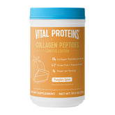 Vital Proteins Pumpkin Spice Collagen Peptides tub front showcases seasonal flavor for daily wellness.
