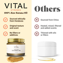Vital Strands Batana Oil scalp close-up highlights soothing hydration for dry scalps.