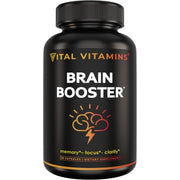 Vital Vitamins Brain Booster bottle with clean branding for daily cognitive support.