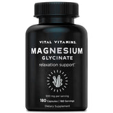 Vital Vitamins Magnesium Glycinate bottle showcases high-absorption for relaxation