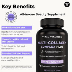 Vital Vitamins Multi Collagen Plus label detail with biotin and hyaluronic acid.