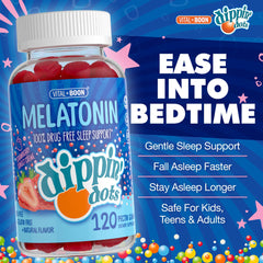 Vital+Boon Dippin Dots melatonin gummies closeup highlighting strawberry creme flavor.
