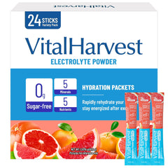 VitalHarvest grapefruit electrolyte packet ready for quick on the go hydration.