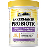 Vitalibre Akkermansia Probiotics bottle front shows 100B TFU for digestion.