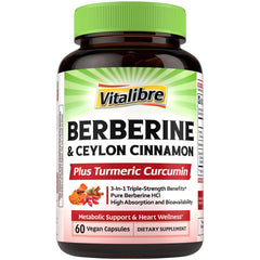 Vitalibre Berberine capsules with cinnamon and turmeric in bottle support metabolism