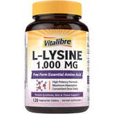 Vitalibre L-Lysine 1000 mg tablet on white background, emphasizing high potency for immune support.