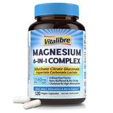 Vitalibre Magnesium Complex 6-in-1 bottle pour supports daily intake.