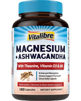 Vitalibre Magnesium Complex bottle front shows daily stress support and relaxation.
