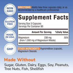 Vitalibre Magnesium Malate capsules closeup highlighting high-potency magnesium for easy absorption.