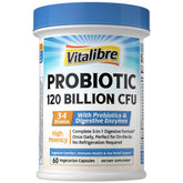 Vitalibre Probiotics bottle front shows 120B CFU for daily gut support