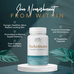 Vitalifi ReActivate ceramosides visual highlights skin elastin and collagen-friendly ingredients.