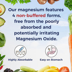 Vitalitown Magnesium Complex capsules close-up, gentle on stomach, easy to take daily.