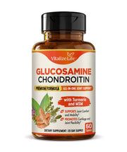 Vitalize Life glucosamine-chondroitin-msm supplement bottle supports everyday joint comfort.