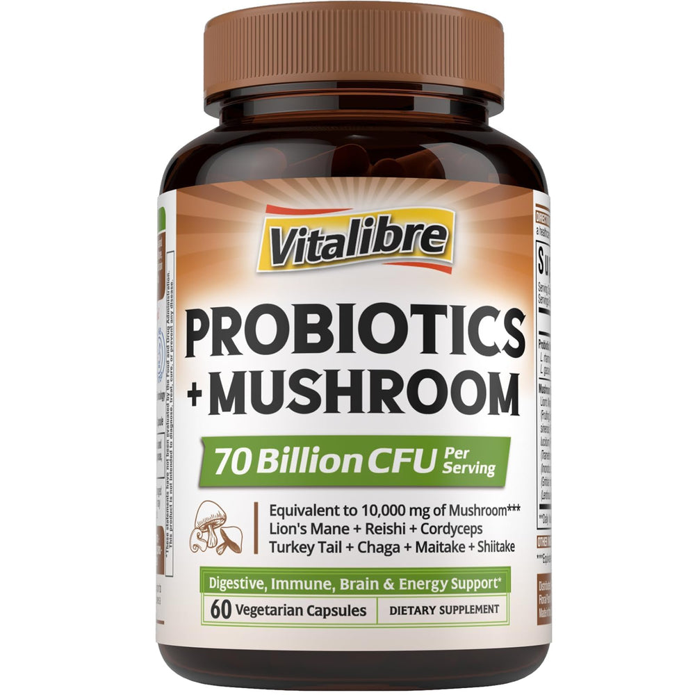 Vitalibre Probiotics Mushroom blend bottle promotes gut balance