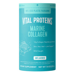 Vital Proteins Marine Collagen Peptides canister on counter signals daily wellness.