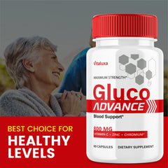 Vitaluxa Gluco Advance packaging highlights natural blood support