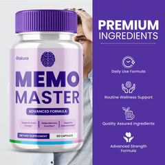 Vitaluxa Memo Master label detail highlighting quality ingredients