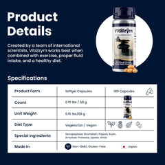Vitalzym softgel capsules close-up highlighting enteric coating for delivery.