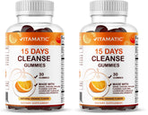 Vitamatic 15 Day Cleanse Gummies bottle closeup showing the product for digestive support.