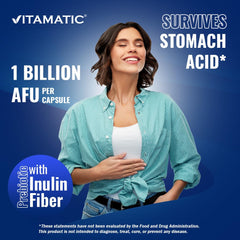 Vitamatic Akkermansia Muciniphila blister-pack capsules showing delayed-release design
