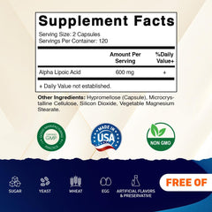 Vitamatic Alpha Lipoic Acid 600mg capsules close-up highlighting the capsules.
