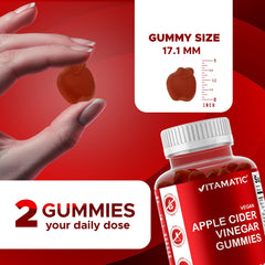 Vitamatic Apple Cider Vinegar Gummies bottle on white backdrop with clean label.