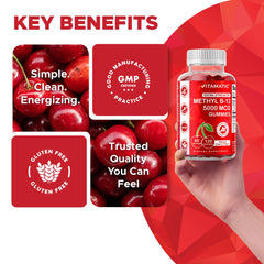 Vitamatic B12 gummies nutrition facts label with serving information.