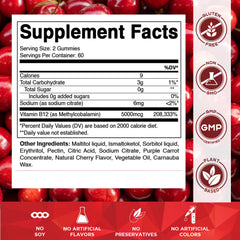 Vitamatic B12 gummies packaging side highlighting gluten-free non-GMO formula.