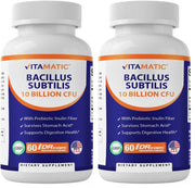 Vitamatic Bacillus Subtilis bottle front for easy daily digestive support