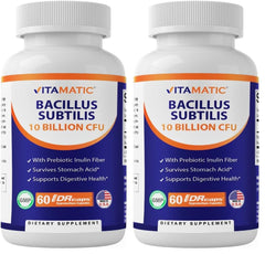 Vitamatic Bacillus Subtilis bottle front for easy daily digestive support