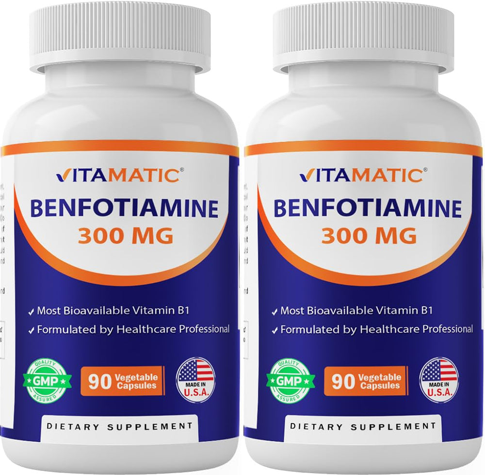 Vitamatic Benfotiamine bottle front highlighting high-potency B1
