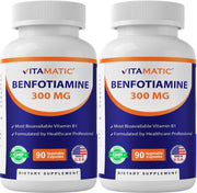 Vitamatic Benfotiamine bottle front highlighting high-potency B1