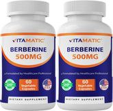 Vitamatic Berberine 500mg bottle front for daily metabolism support.