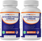 Vitamatic Bifidobacterium Longum bottle label highlights gut health support.