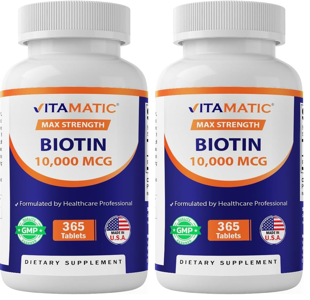 Vitamatic Biotin 10000mcg bottle for daily hair and nail support