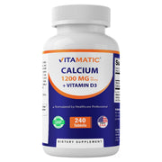 Vitamatic Calcium 1200mg with D3 bottle shown for bone support.