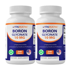 Vitamatic Chelated Boron bottle front showing 240 servings for daily bone health support