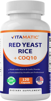 Vitamatic Citrinin-Free Red Yeast Rice bottle with bundled capsules for daily use