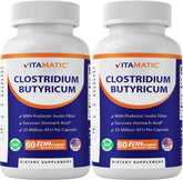 Vitamatic Clostridium butyricum bottle on desk for daily digestive balance.