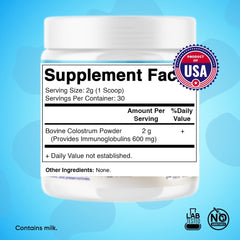 Vitamatic colostrum powder stirred into a cold beverage for smooth texture.