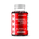 Vitamatic cranberry gummies jar front with vegan formula for daily urinary support