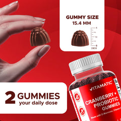 Vitamatic cranberry gummies packaging display highlights 60 count per bottle