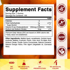 Vitamatic D3 10000 IU gummies deliver orange-flavored D3 for easy daily dosing.