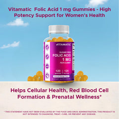 Vitamatic Folic Acid Gummies ingredients panel – shows folic acid and vegan base