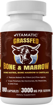 Vitamatic Grass-Fed Beef Bone & Marrow bottle with capsules for daily vitality.