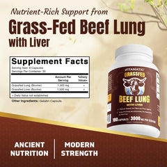 Vitamatic grass-fed beef lung with liver capsules closeup highlights freeze-dried potency