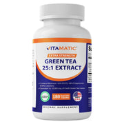 Vitamatic Green Tea Extract bottle highlights 25x concentration for daily antioxidant support