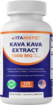 Vitamatic Kava Kava 1000mg per serving label highlights kavalactones for mood support